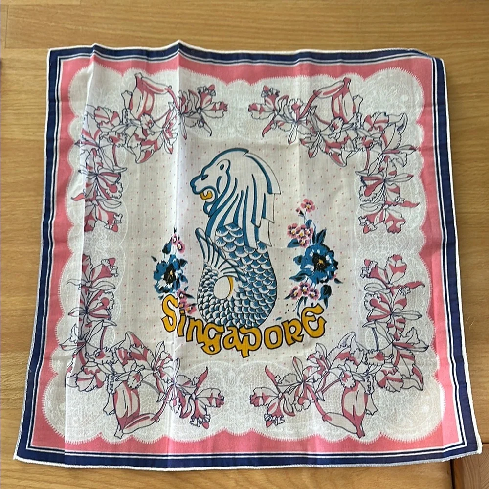 Vintage Singapore Lion Head Scarf Set of 2